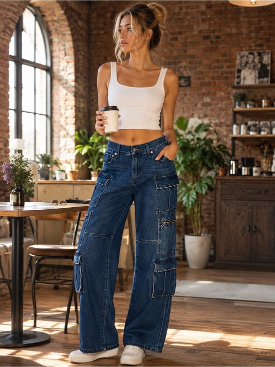 Alice + Olivia Denim - Alice + Olivia Cay Baggy Cargo Jeans Love Train Size 29 NWT $395